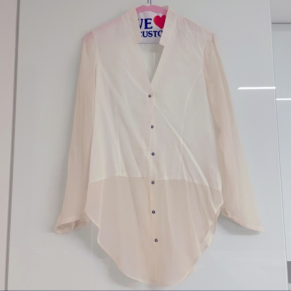 Helmut Lang Sheer Cream Button-Front Blouse